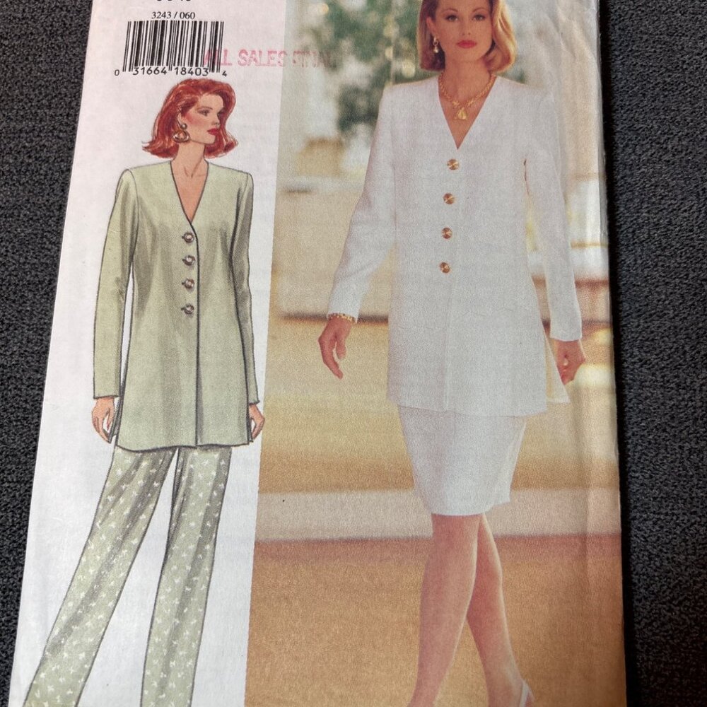 Butterick 3243 Sewing Pattern Size 6-8-10 Blazer Skirt Pants uncut 1990s